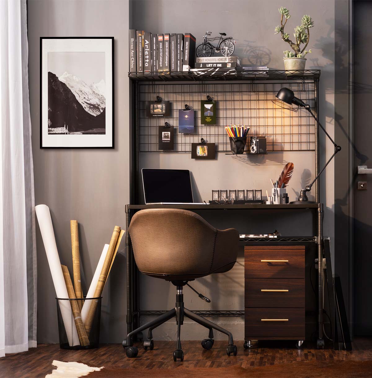 7-Tier Bookshelf / Book Storage Rack /  Workstation Computer Desk With Wire Storage Shelves / Home Office PC Laptop Table Study Desk 