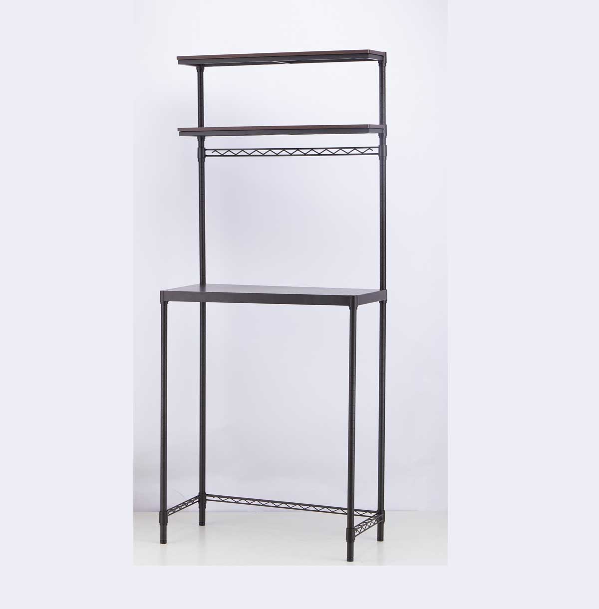 3-Tier Washing Machine Storage Rack with Hanging Rod and Hooks / Laundry Room Shelf Over The Washing Machine 