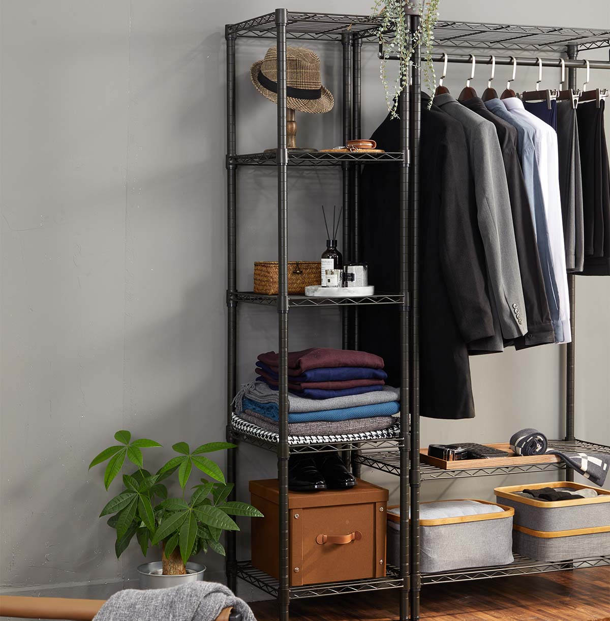 5-Tier Metal Shelves / Wire Mesh Shelving Unit / Steel Organizer Wire Rack / Wire Corner Shelving Unit