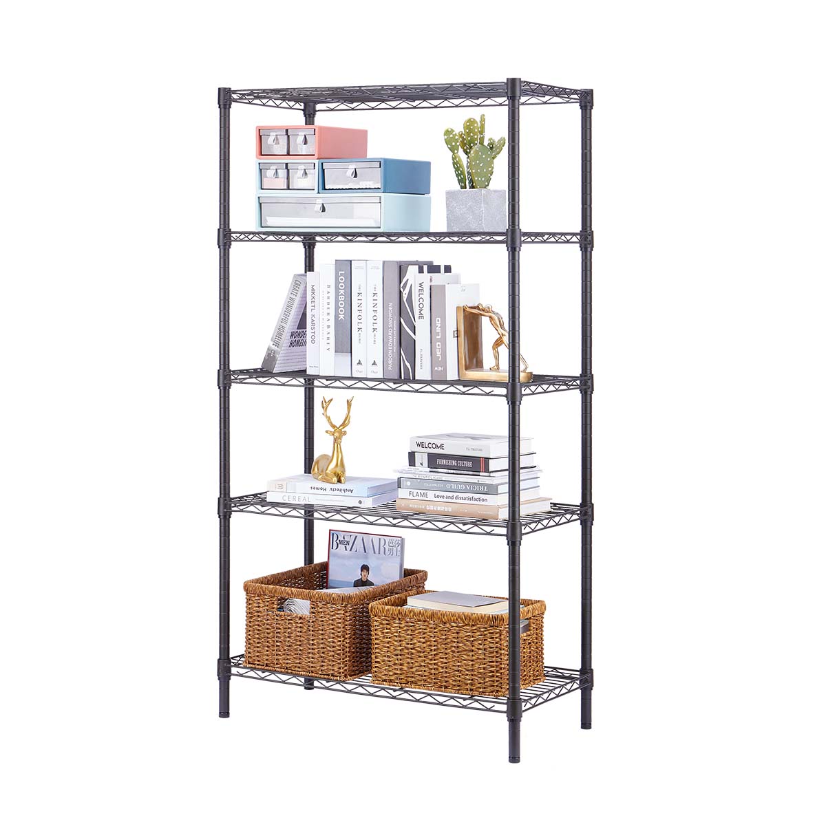 5-Tier Bookshelf / Book Storage Rack / Adjustable Book Case