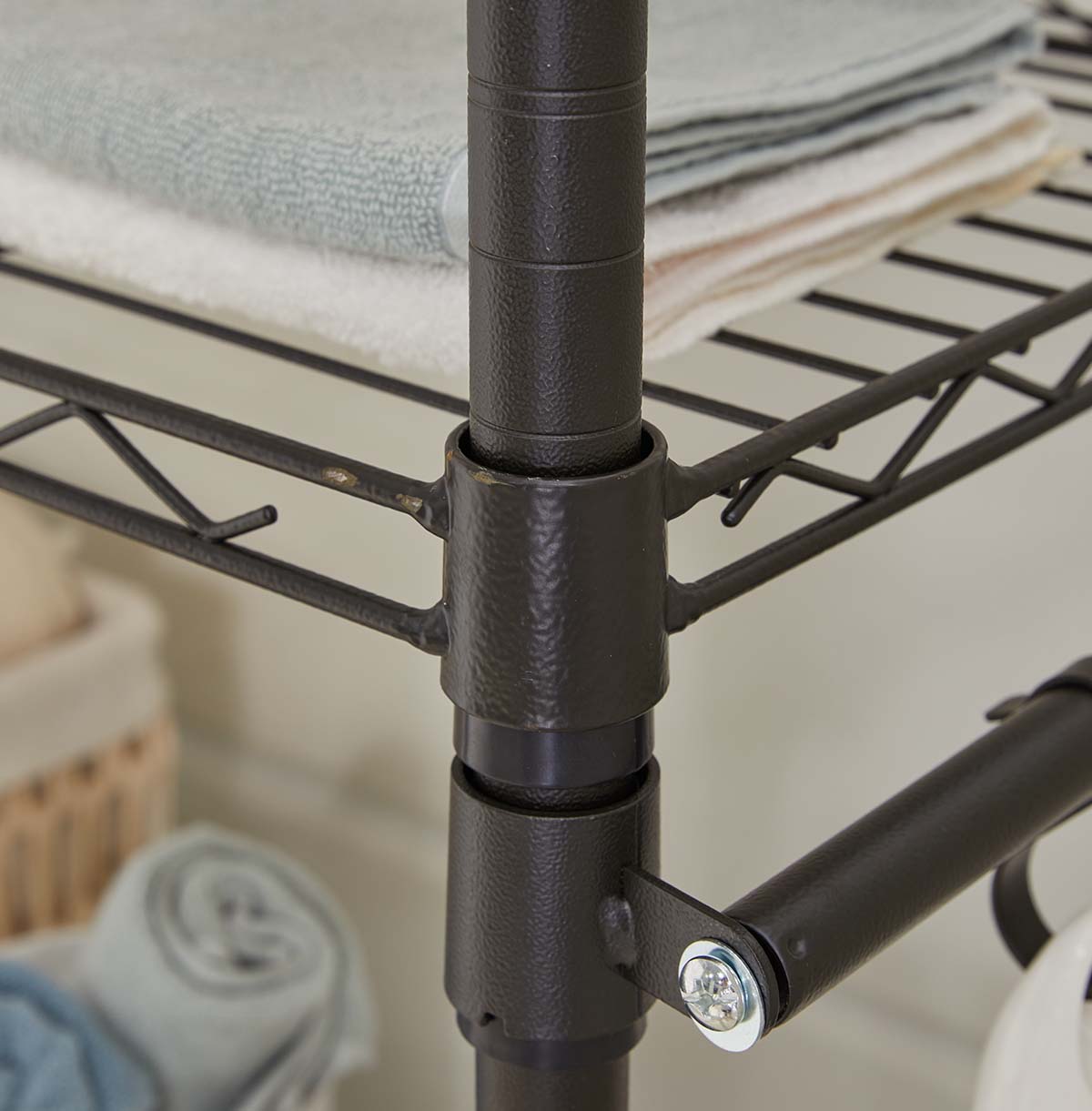 3-Tier Washing Machine Storage Rack with Hanging Rods and Hooks