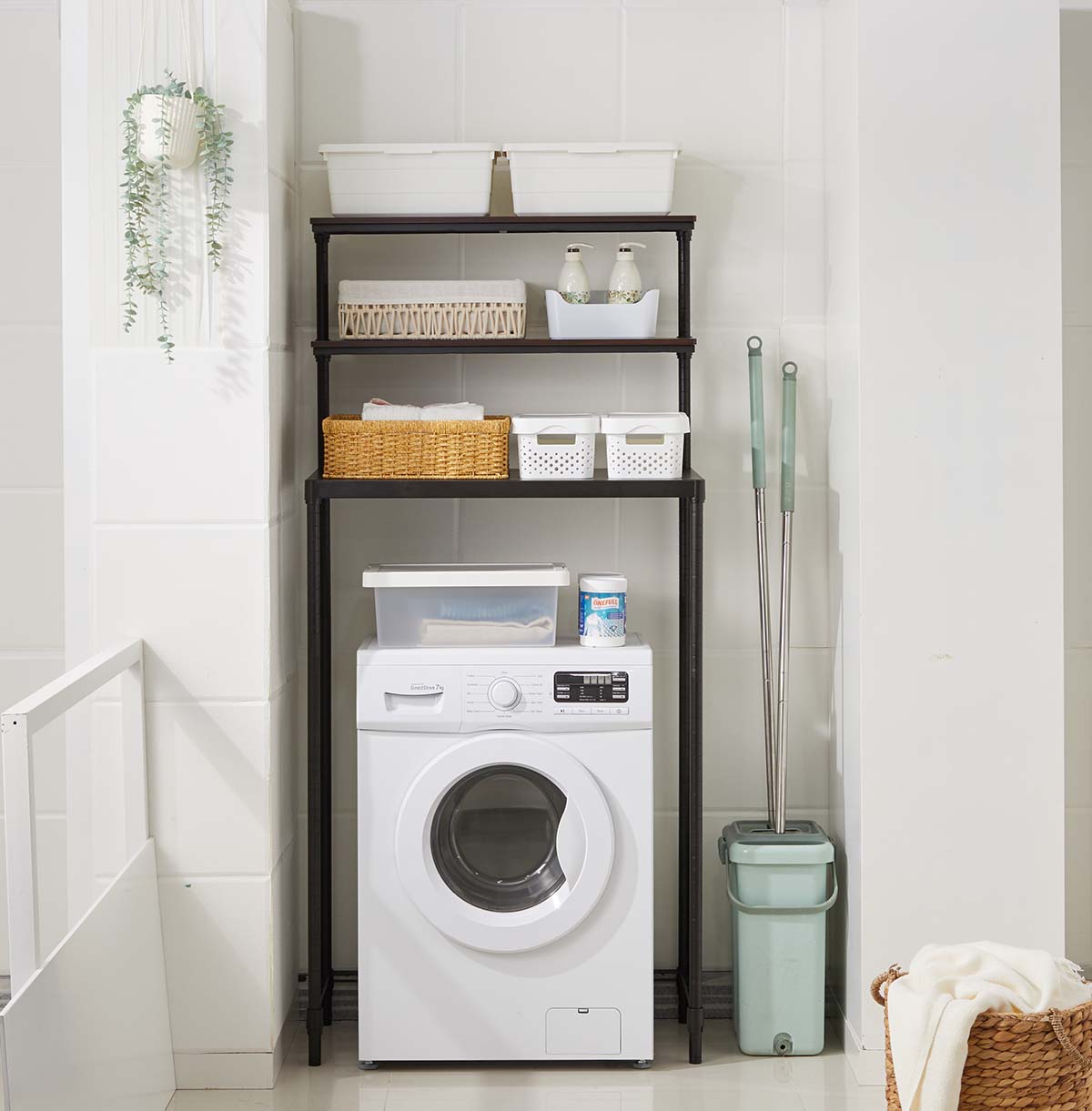 3-Tier Washing Machine Storage Rack With Wood Top