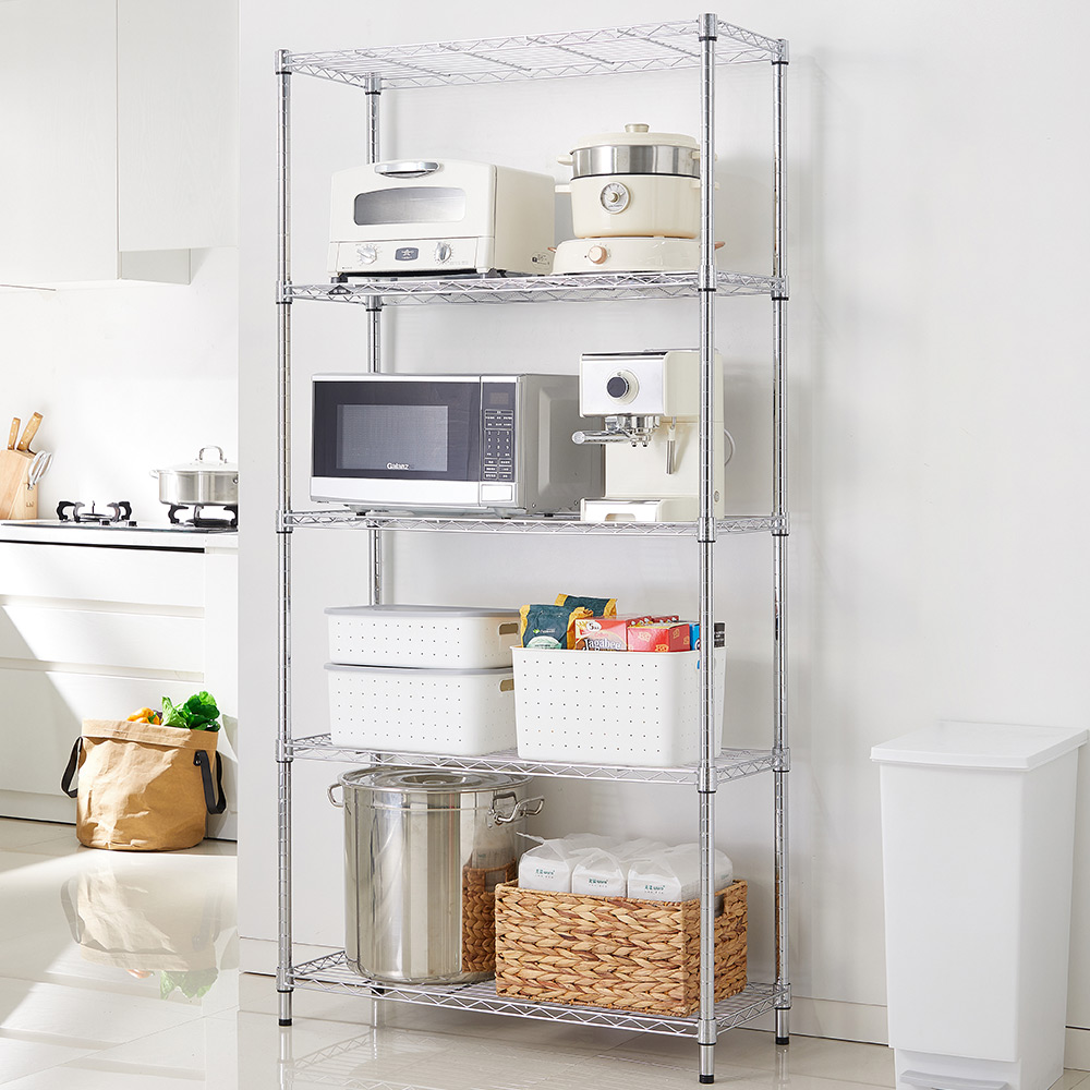 MZG Steel Storage Shelving 5-Tier Wide, Chrome