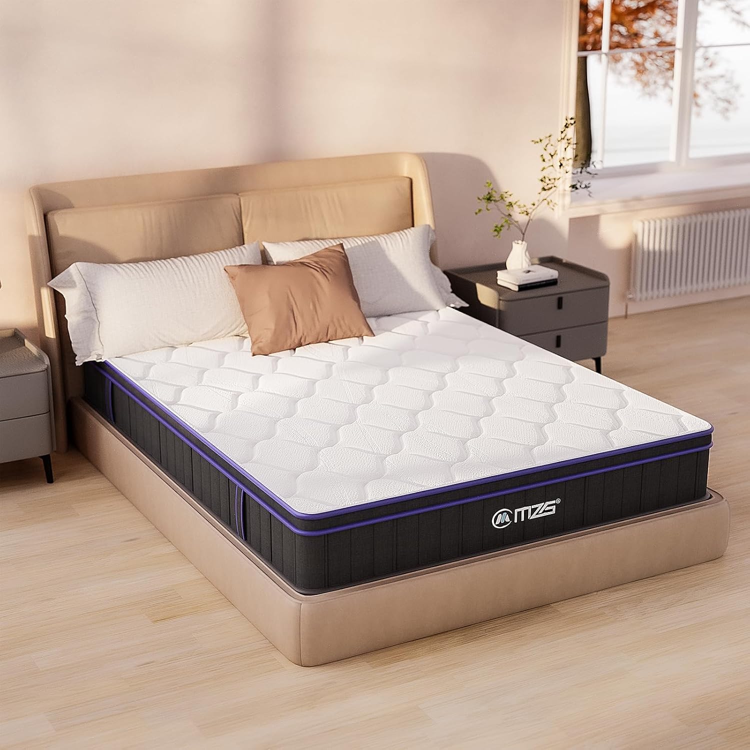 10 Inch Queen Size, Hybrid Mattress, Medium Firm, Gel-Infused Memory Foam, Pillow Top, Pocket Coils, Cooling & Breathable, CertiPUR-US Certified, Fiberglass-Free, Mattress in a Box