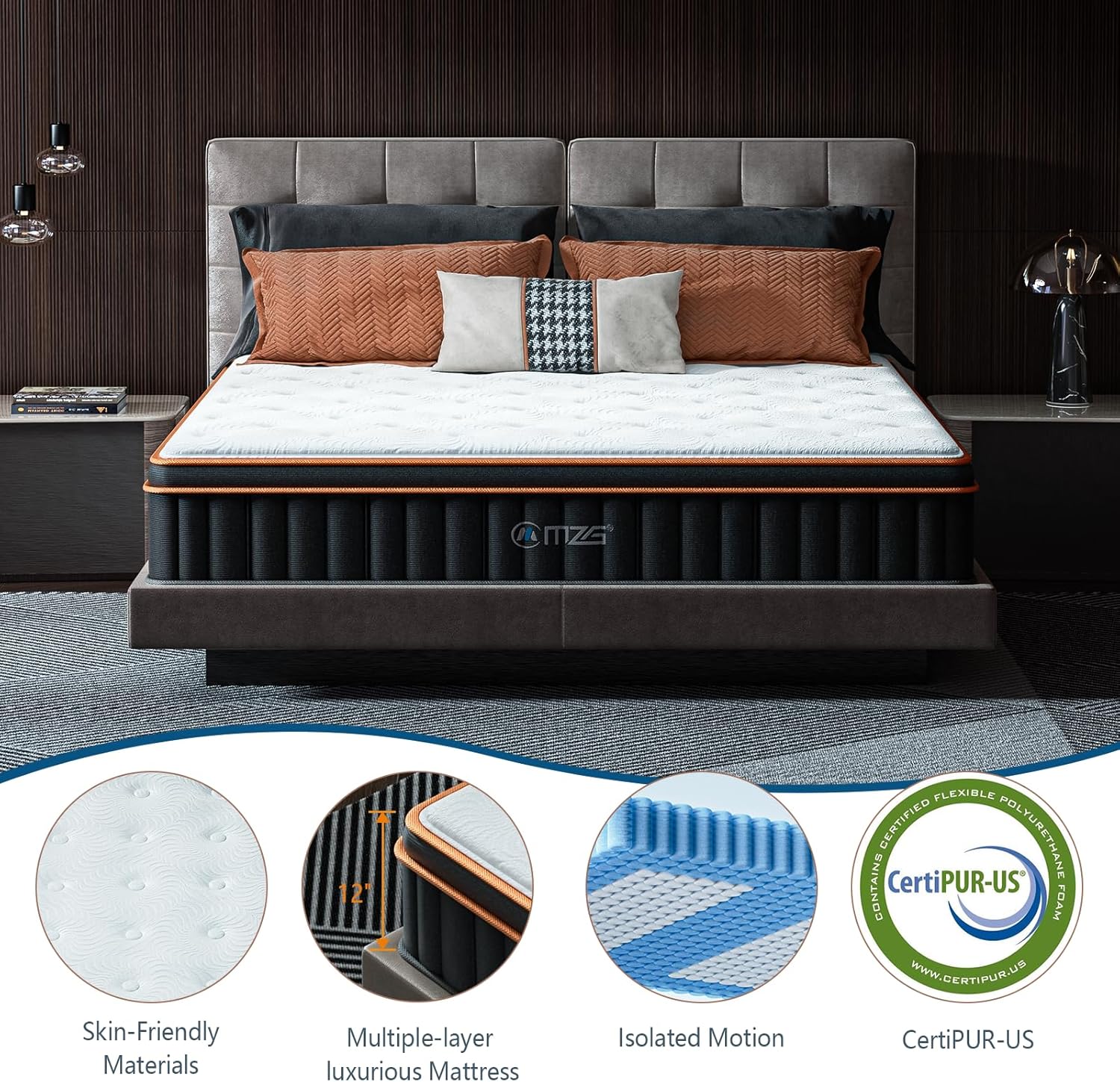 14 Inch King Size Plush Hybrid Mattress, Gel-Infused Memory Foam Pillow Top & Individually Wrapped Pocket Coils, Cooling & Breathable, CertiPUR-US Certified, Fiberglass-Free, Mattress in a Box