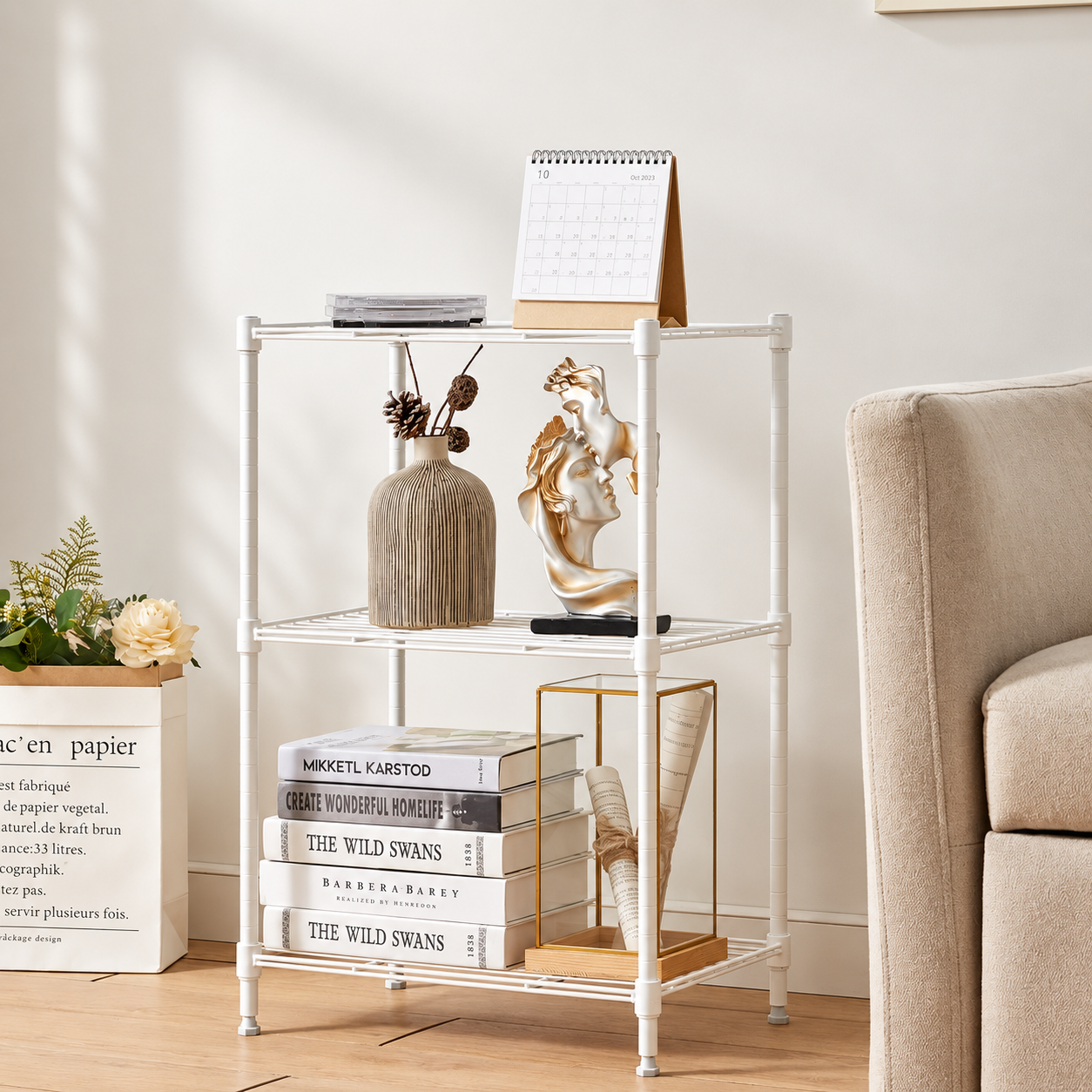 MZG 3-Tier Wire Storage Shelving, White