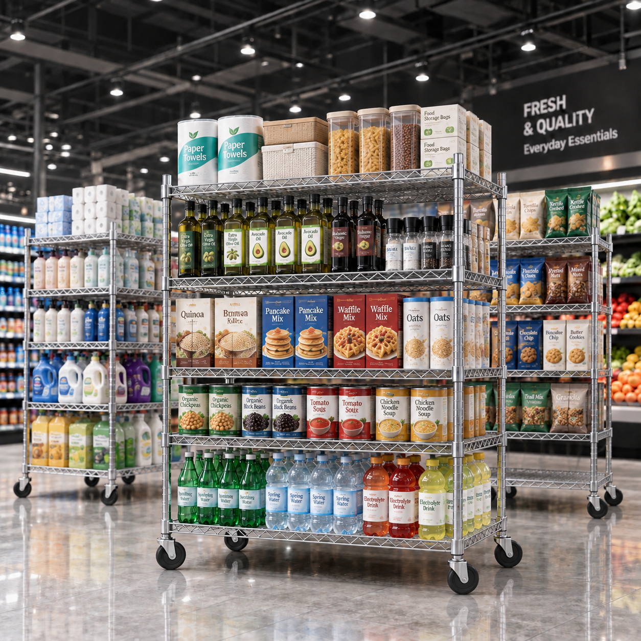 Retail Store Display Rolling Shelves Rack