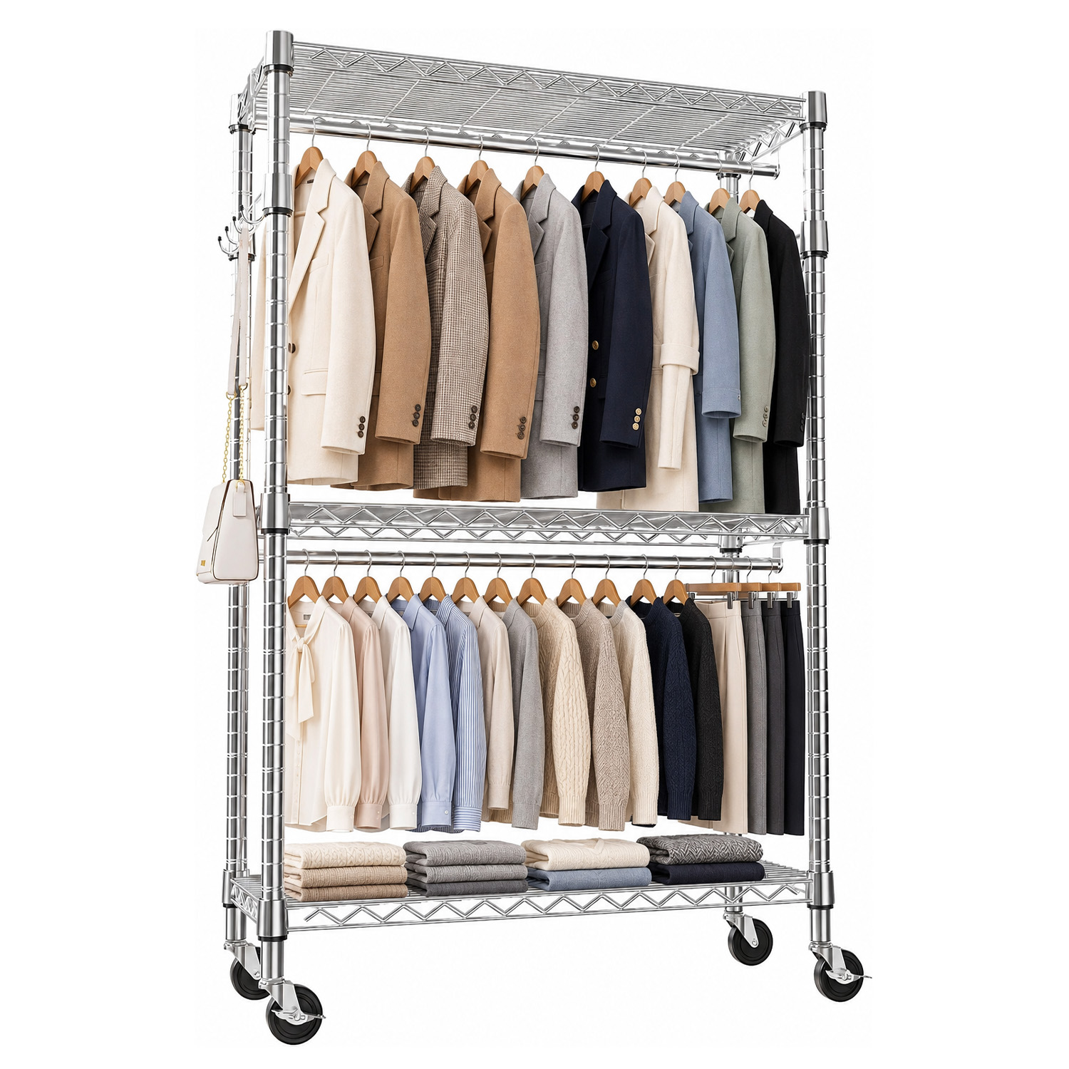 Heavy Duty 3 Tiers Rolling Garment Rack
