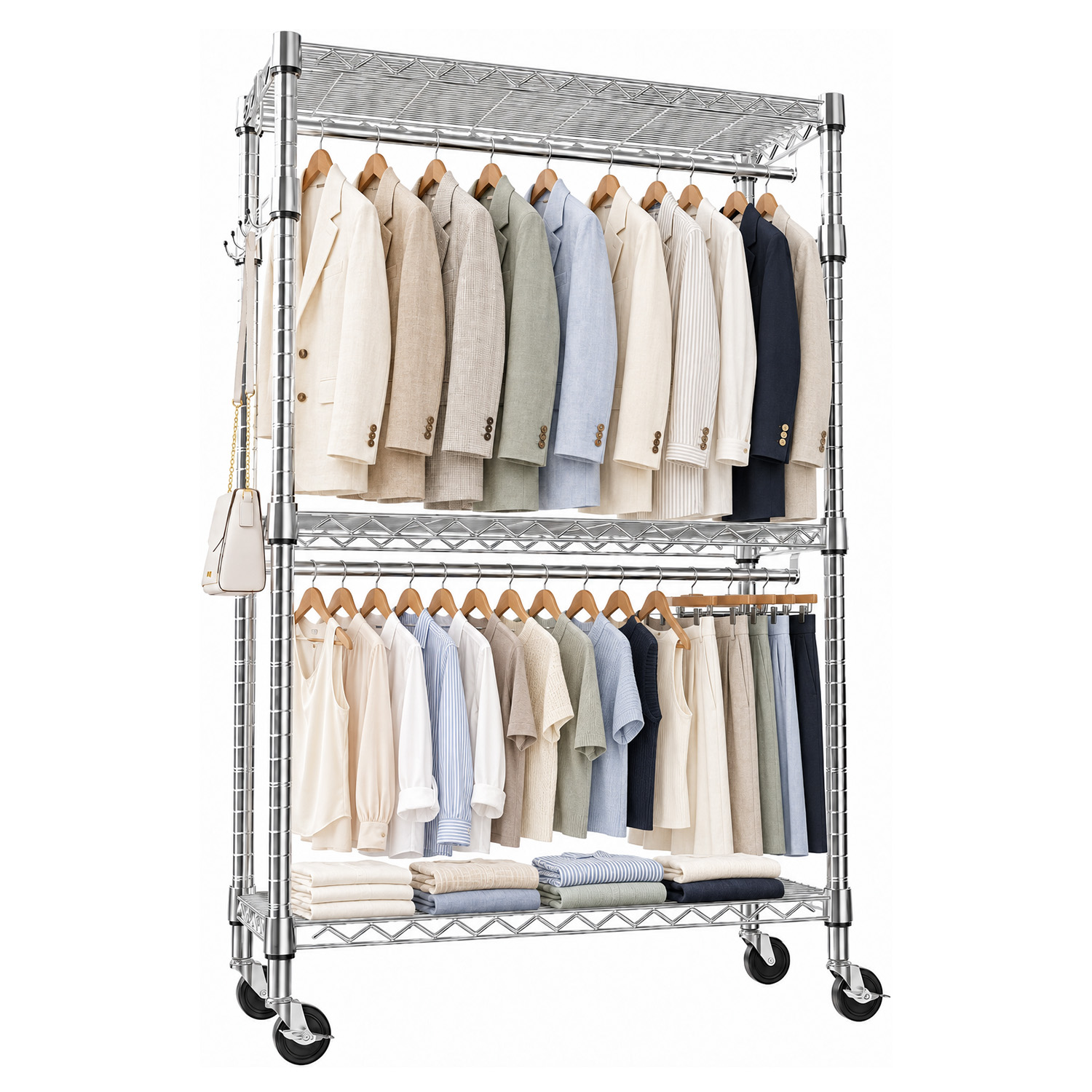 Heavy Duty 3 Tiers Rolling Garment Rack