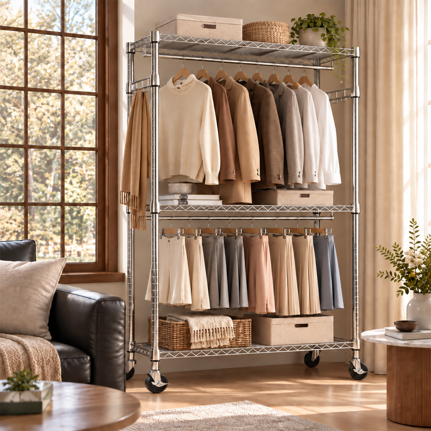 Heavy Duty 3 Tiers Rolling Garment Rack