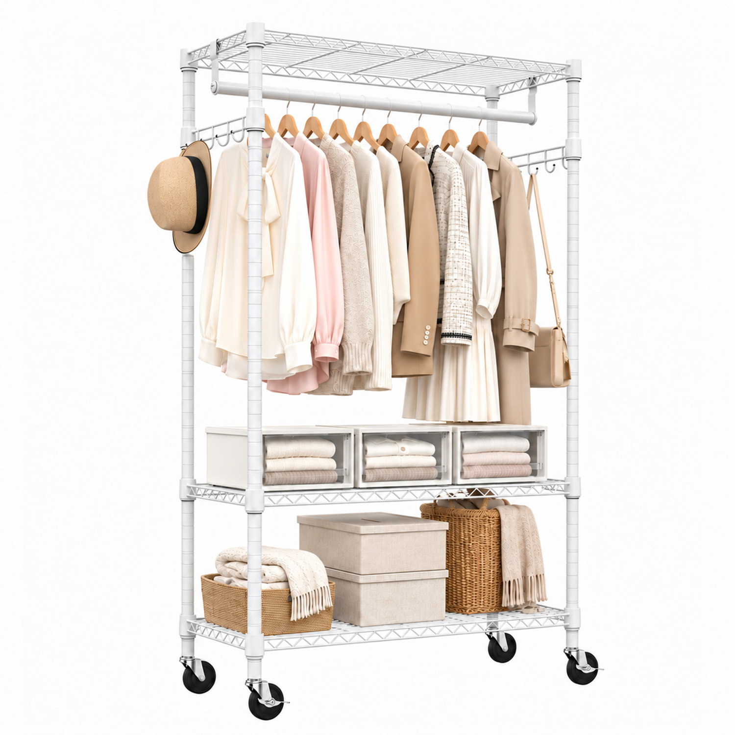 Adjustable Wire Shelving Clothes Rack with Rods