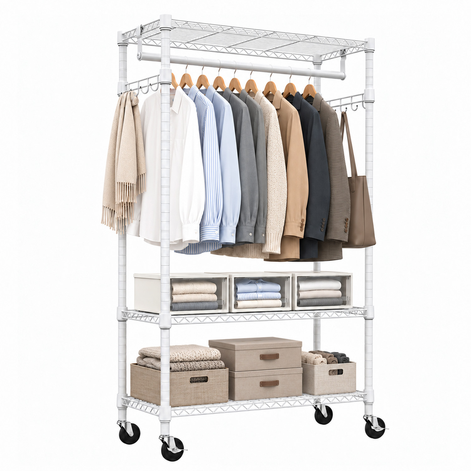 Adjustable Wire Shelving Clothes Rack with Rods
