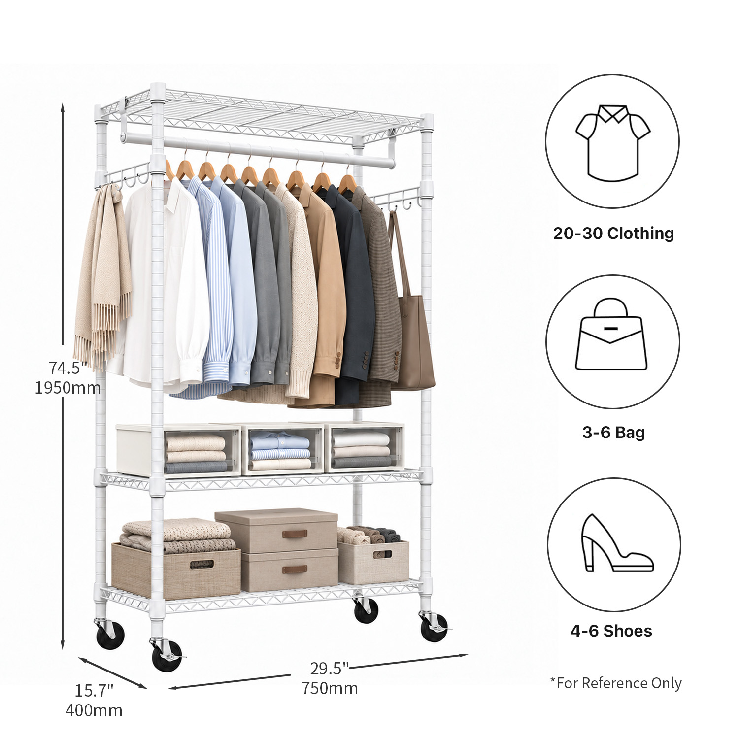 Adjustable Wire Shelving Clothes Rack with Rods