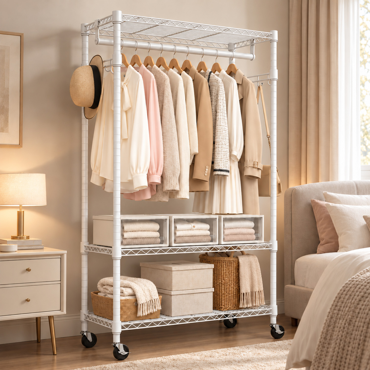 Adjustable Wire Shelving Clothes Rack with Rods
