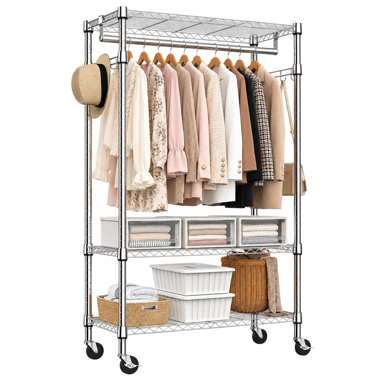Chrome Heavy Duty Rolling Garment Rack