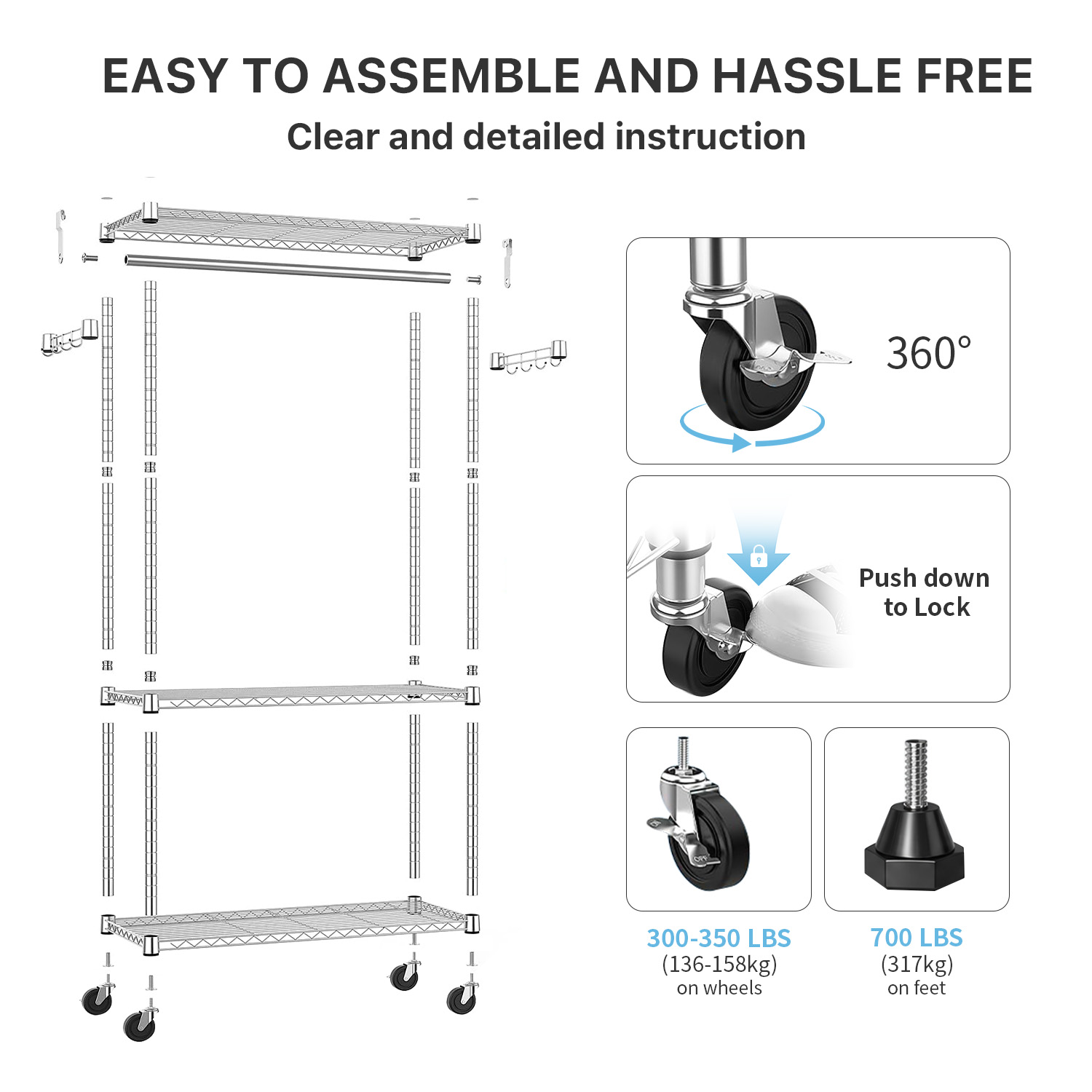 Chrome Heavy Duty Rolling Garment Rack