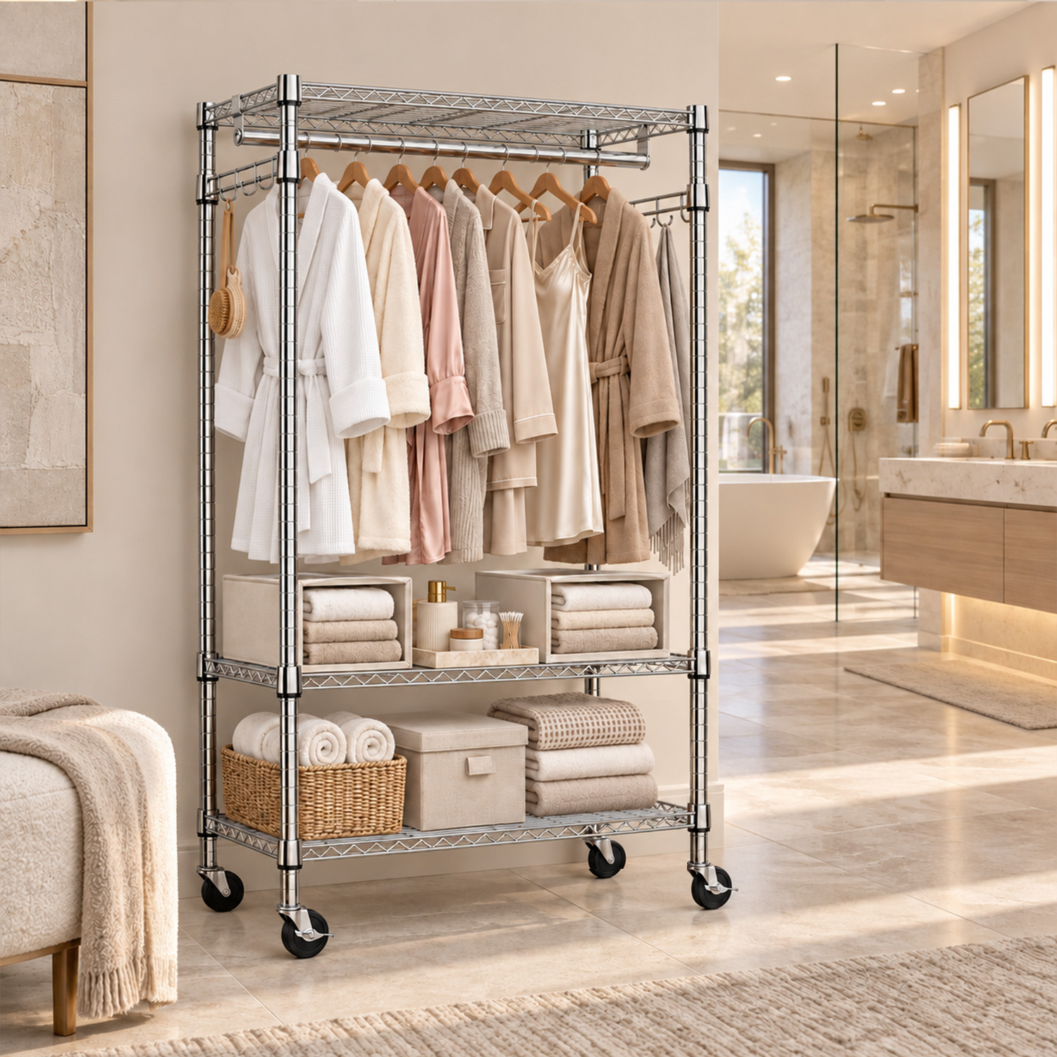 Chrome Heavy Duty Rolling Garment Rack