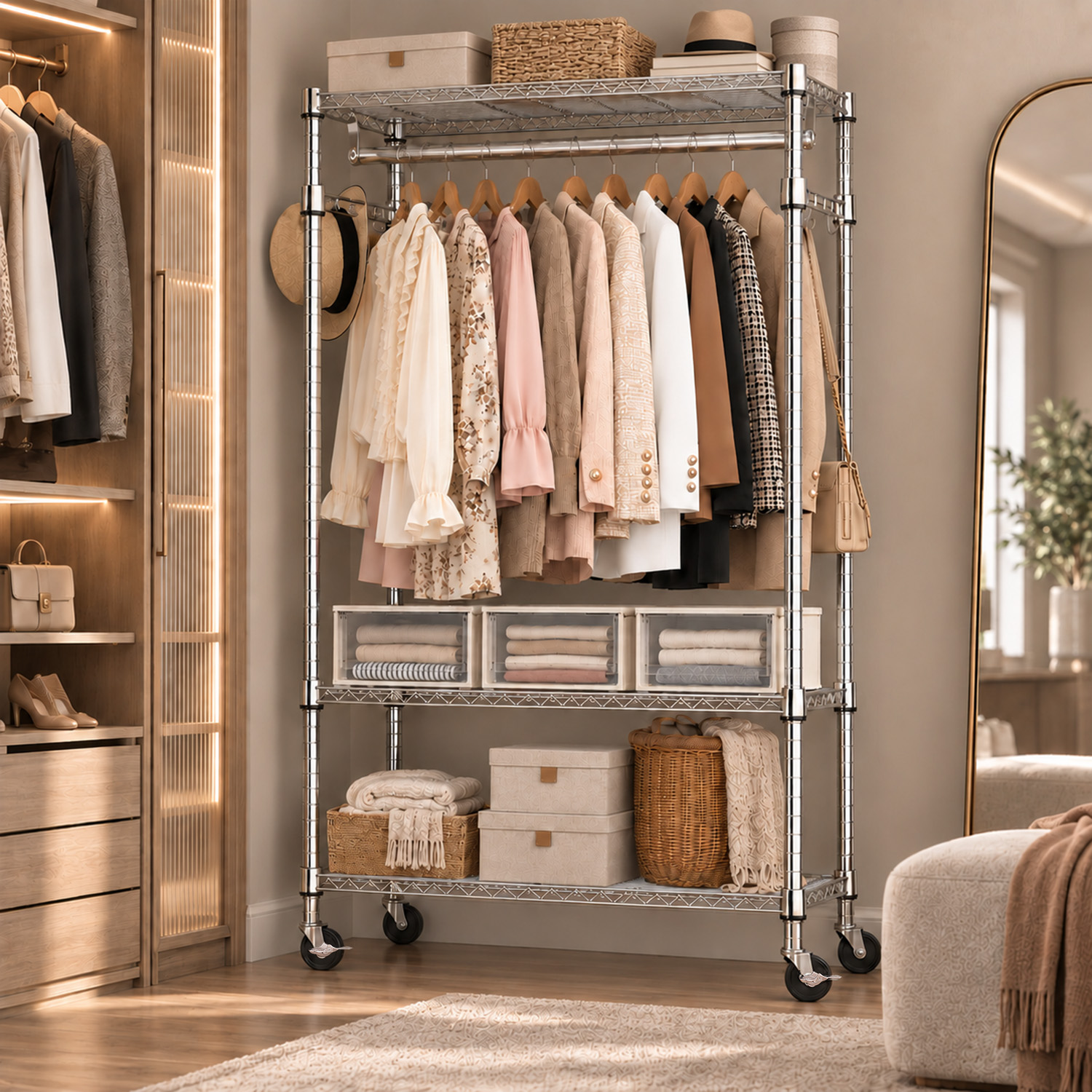 Chrome Heavy Duty Rolling Garment Rack